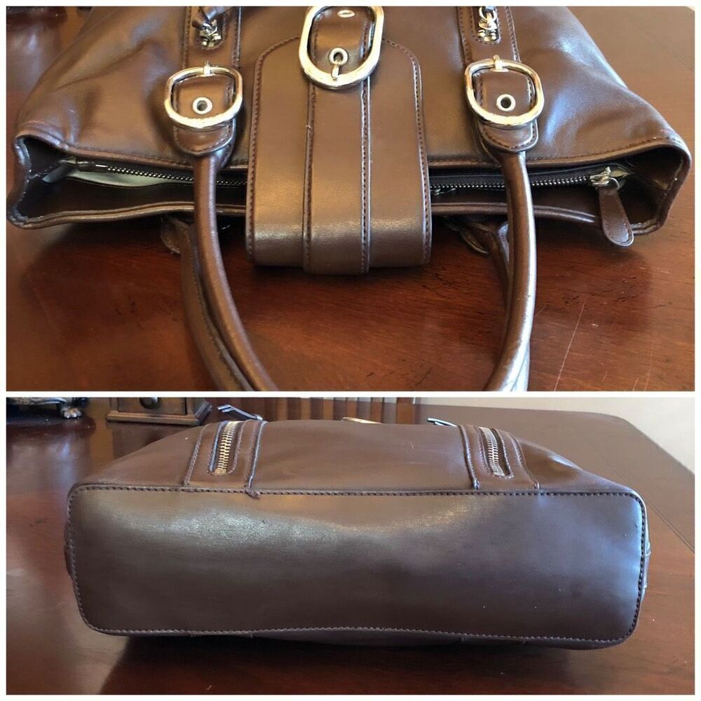 DKNY - Chocolate Brown Smooth Leather Buckle Satchel. Great Preowned Condition - Picture 10 of 15